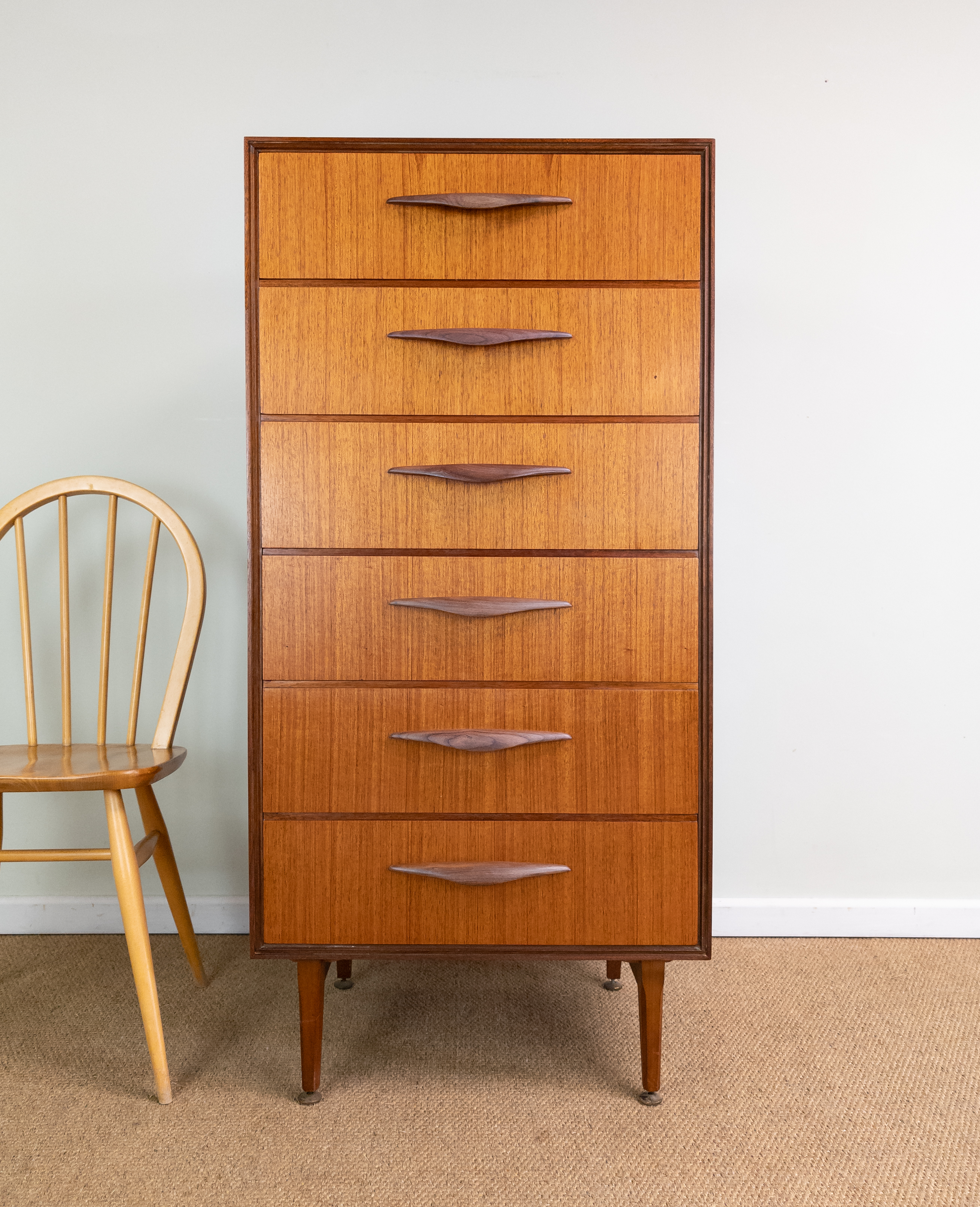 Refinished Vintage Mid-Century Teak 127cm Tall Chest of Drawers Tallboy, Meredew