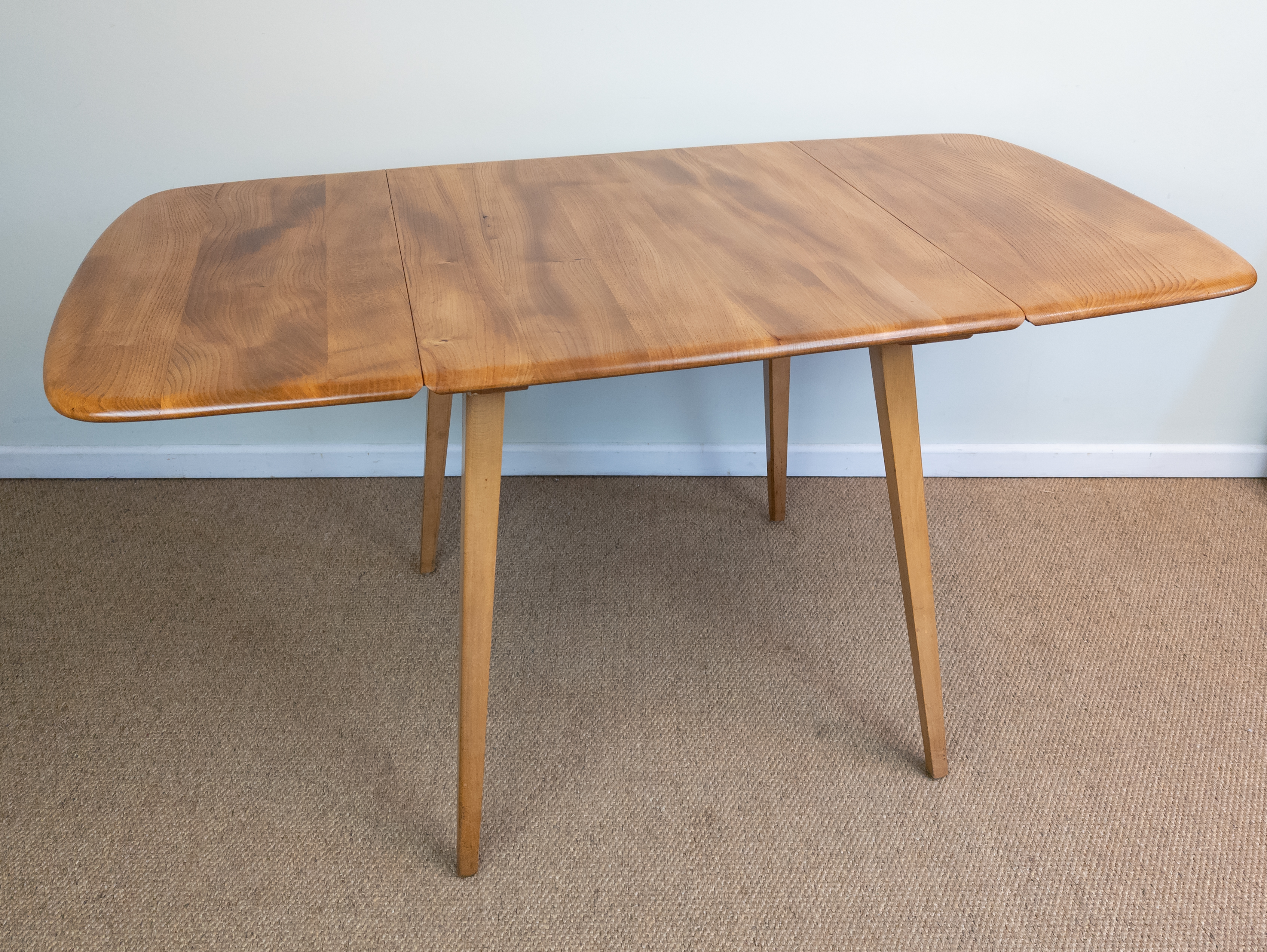 Refinished Vintage Blonde Ercol Windsor  383 Drop Leaf Extending Table Elm Beech