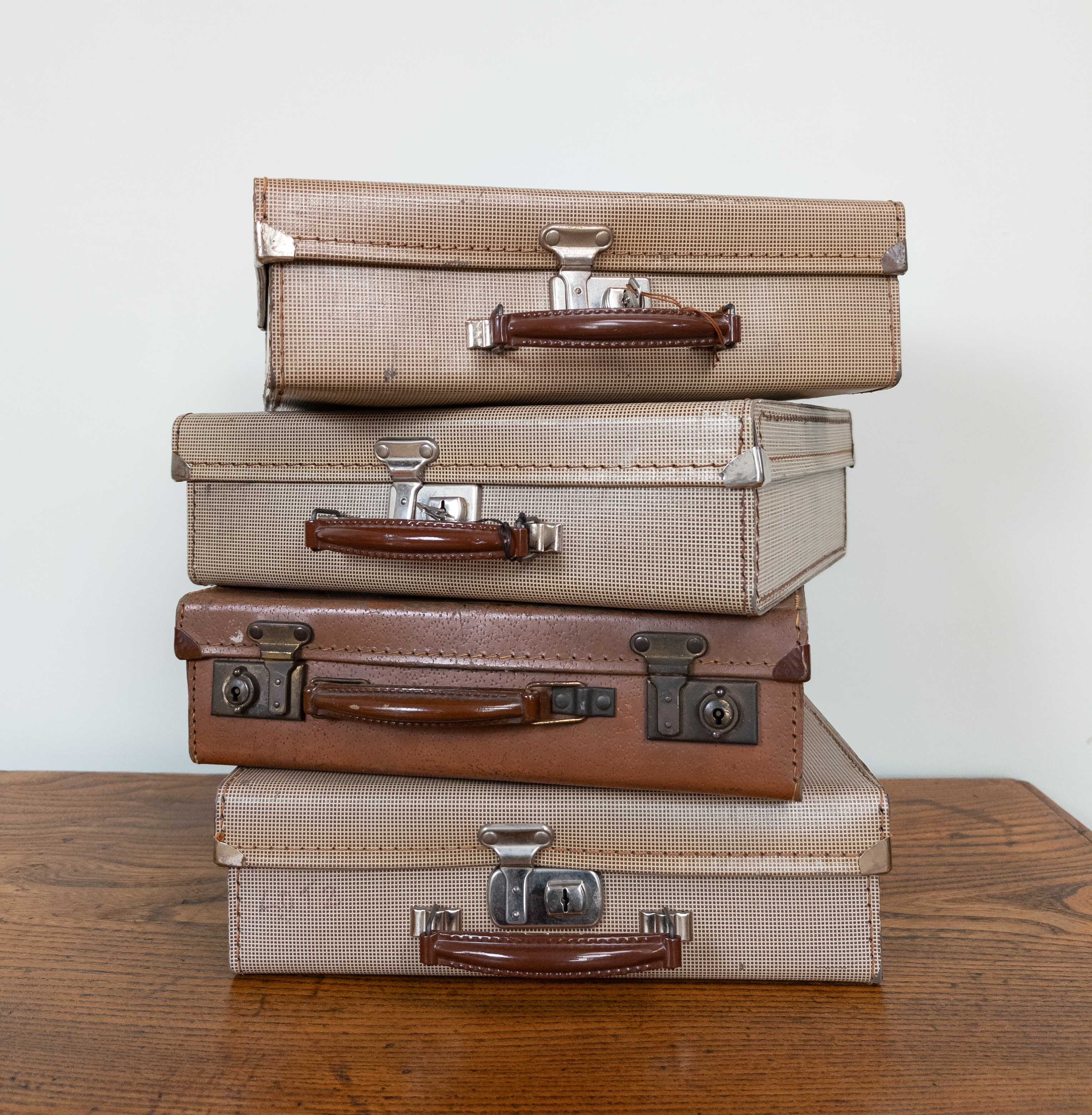 Vintage Mid-Century Set of 4 Small  Travel Suitcases Brief Cases Storage Luggage