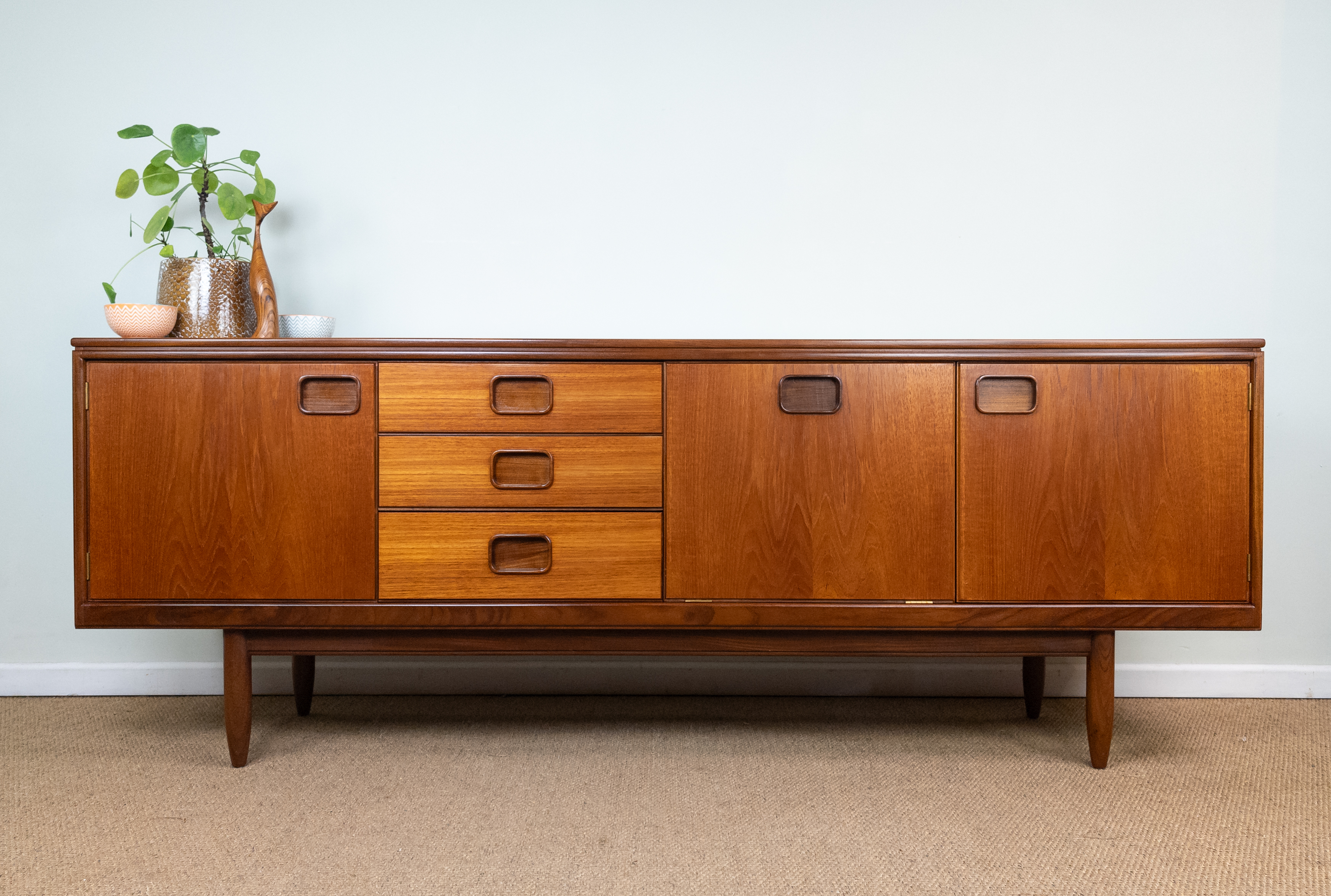 Refinished Vintage Mid-Century Teak Danish Style William Lawrence Sideboard 6'6"