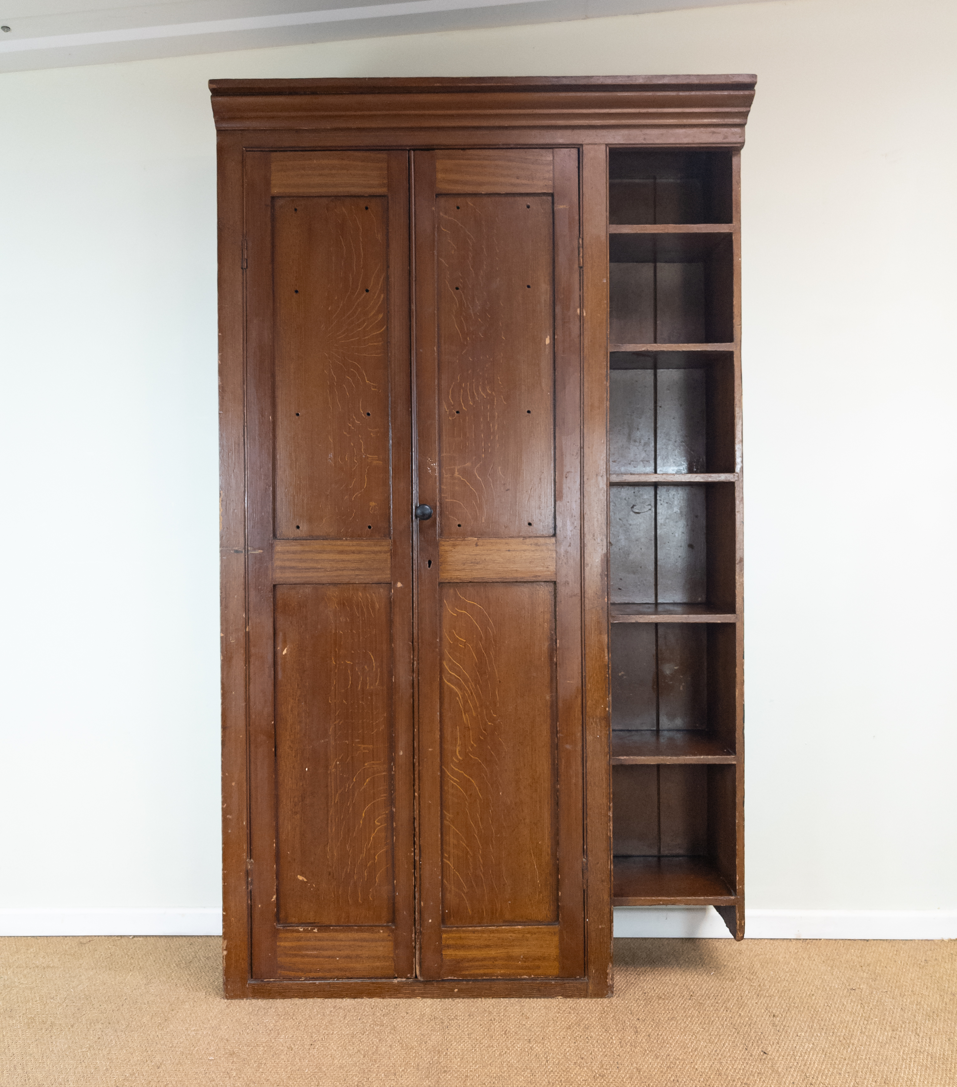 Antique Victorian Scumbled Pine Tall 6'9" Narrow Kitchen School Cupboard Shelves