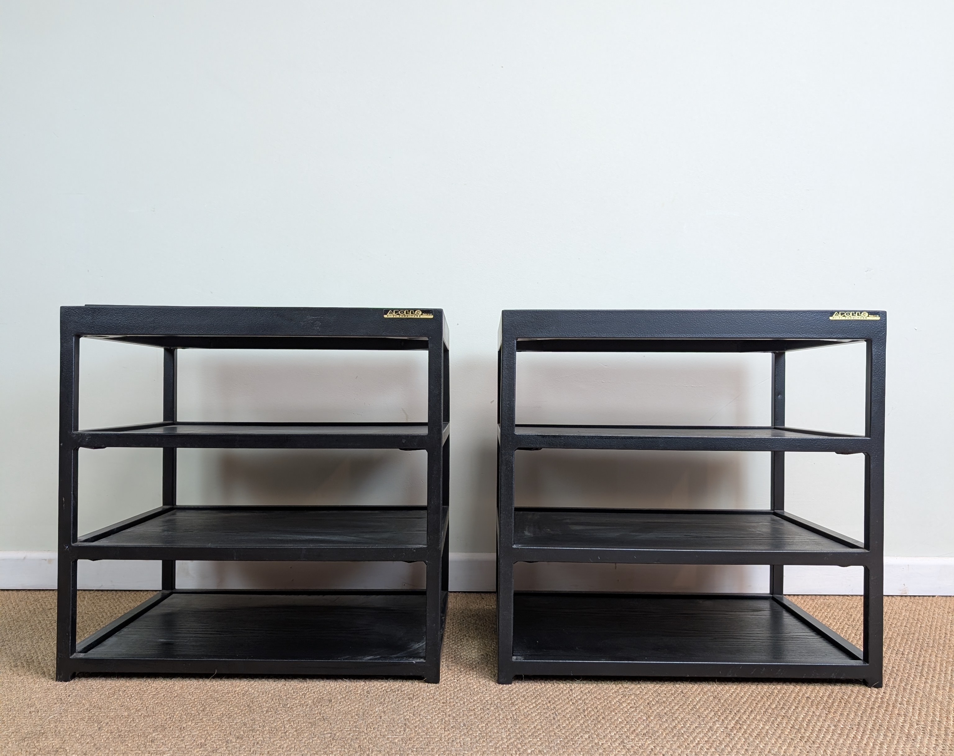 Pair of Vintage Apollo Hifi Separates Furniture Stand Black Teak Shelves Podium